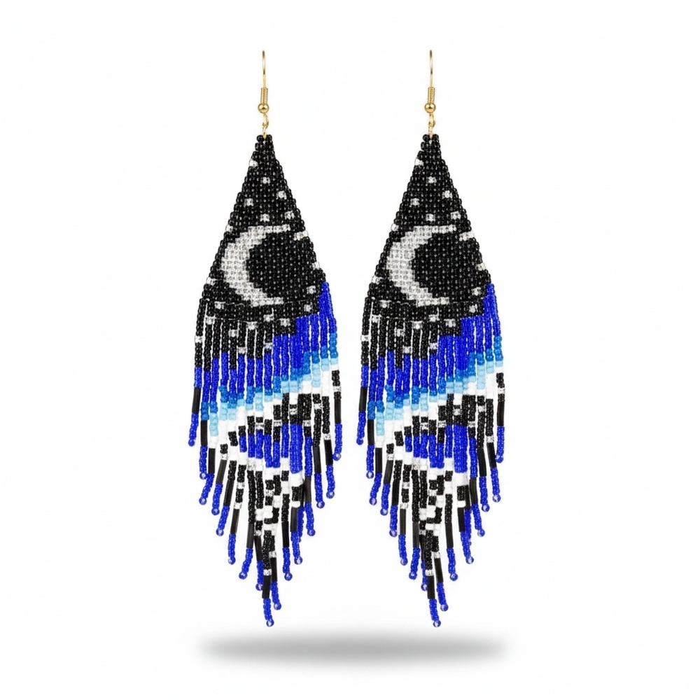 🆕️ Chic Black and Blue Beaded Earrings